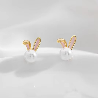 Thỏ Phục sinh Mũi tai ngọc trai Đẹp Zircon Studs Thỏ cà rốt Quý vị ngọt ngào đồ trang sức quà tặng