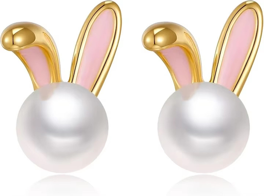 Thỏ Phục sinh Mũi tai ngọc trai Đẹp Zircon Studs Thỏ cà rốt Quý vị ngọt ngào đồ trang sức quà tặng