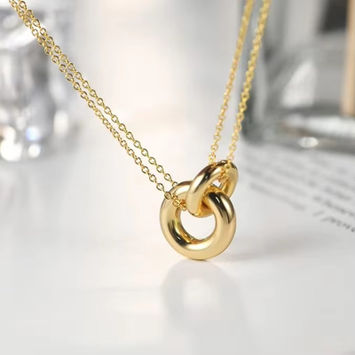 Chiếc vòng cổ tròn tinh tế, 14k vàng bọc 925 Sterling bạc đan xen vòng cổ tròn cho phụ nữ, Matte vòng cổ