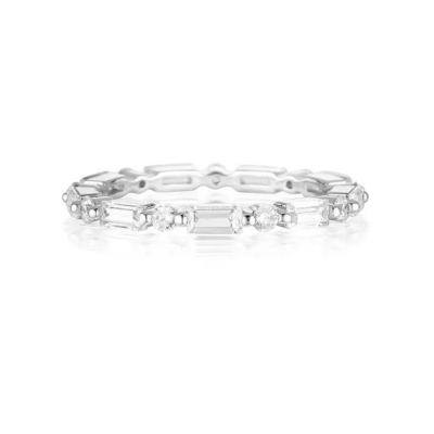 18K vàng đơn giản hiện đại hình chữ nhật cắt trắng CZ 925 Sterling bạc nữ nhẫn vĩnh cửu bữa tiệc quà tặng