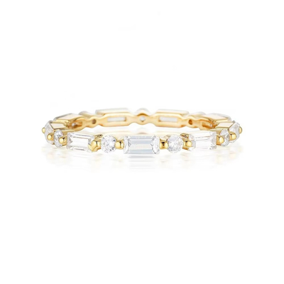 18K vàng đơn giản hiện đại hình chữ nhật cắt trắng CZ 925 Sterling bạc nữ nhẫn vĩnh cửu bữa tiệc quà tặng