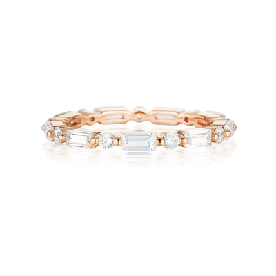 18K vàng đơn giản hiện đại hình chữ nhật cắt trắng CZ 925 Sterling bạc nữ nhẫn vĩnh cửu bữa tiệc quà tặng