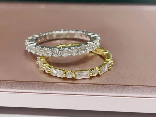 18K vàng đơn giản hiện đại hình chữ nhật cắt trắng CZ 925 Sterling bạc nữ nhẫn vĩnh cửu bữa tiệc quà tặng