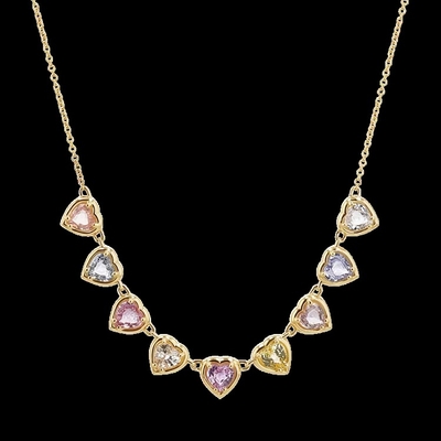 Vàng bọc bằng tay hình trái tim Sapphire & Cubic Zirconia Strand Necklace Đồ trang sức ban đêm thanh lịch cho phụ nữ