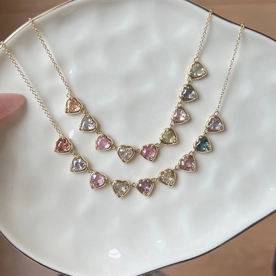 Vàng bọc bằng tay hình trái tim Sapphire & Cubic Zirconia Strand Necklace Đồ trang sức ban đêm thanh lịch cho phụ nữ
