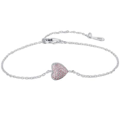 925 Sterling Silver Heart Bracelet với Zircon cho phụ nữ