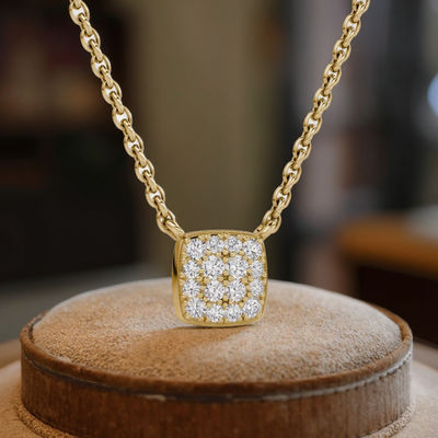 Vòng cổ mặt dây chuyền hình vuông bằng bạc 925 mạ vàng 18K đính đá Cubic Zirconia