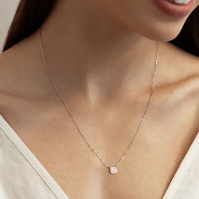 Vòng cổ mặt dây chuyền hình vuông bằng bạc 925 mạ vàng 18K đính đá Cubic Zirconia