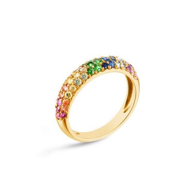 Nhẫn chùm bạc 925 mạ vàng 18K đính đá Zircon cầu vồng