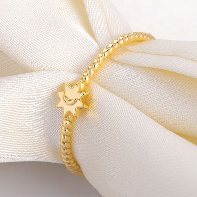 Nhẫn mặt trăng mặt trời bằng bạc 925 mạ vàng 18K, trang sức unisex