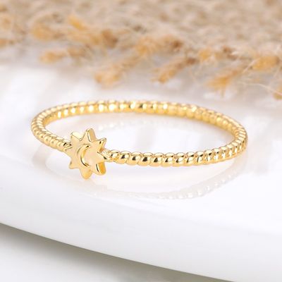 Nhẫn mặt trăng mặt trời bằng bạc 925 mạ vàng 18K, trang sức unisex