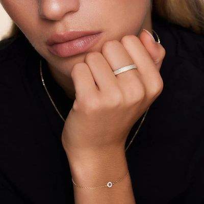 925 Sterling bạc 18K vàng bọc CZ Half Eternity nhẫn cho phụ nữ