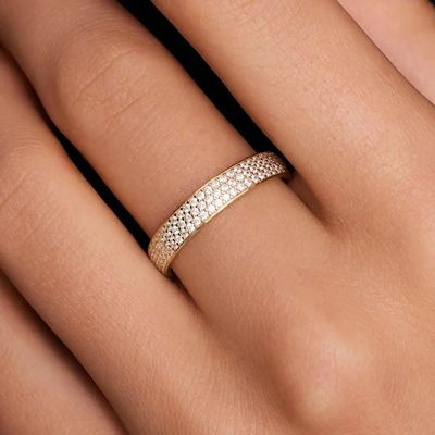 925 Sterling bạc 18K vàng bọc CZ Half Eternity nhẫn cho phụ nữ