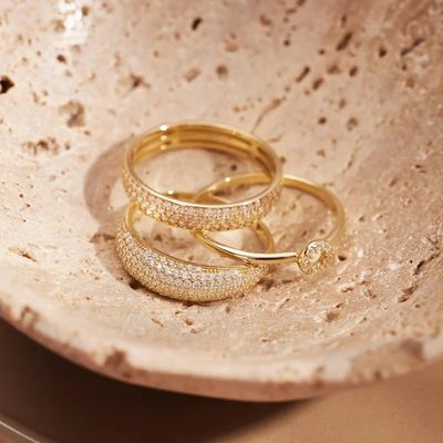 925 Sterling bạc 18K vàng bọc CZ Half Eternity nhẫn cho phụ nữ