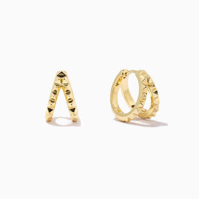 Đôi bông tai Huggies đôi bằng bạc 925 mạ vàng 18K hình kim tự tháp độc đáo, trang sức dày dặn, chống nước