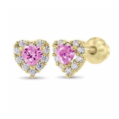 Bông tai nụ cho bé hình trái tim mạ vàng 14K bằng bạc 925 đính đá CZ