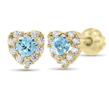 Bông tai nụ cho bé hình trái tim mạ vàng 14K bằng bạc 925 đính đá CZ