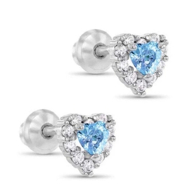 Bông tai nụ cho bé hình trái tim mạ vàng 14K bằng bạc 925 đính đá CZ