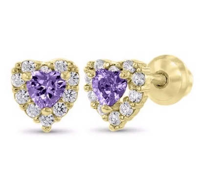 Bông tai nụ cho bé hình trái tim mạ vàng 14K bằng bạc 925 đính đá CZ