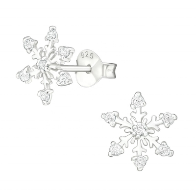 925 Sterling Silver Rhodium Plated CZ Snowflake Stud Bàn tai 2g