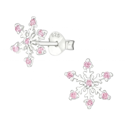 925 Sterling Silver Rhodium Plated CZ Snowflake Stud Bàn tai 2g