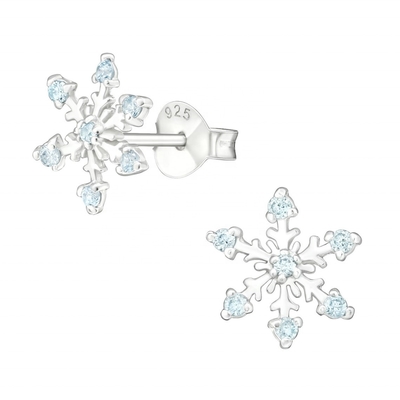 925 Sterling Silver Rhodium Plated CZ Snowflake Stud Bàn tai 2g