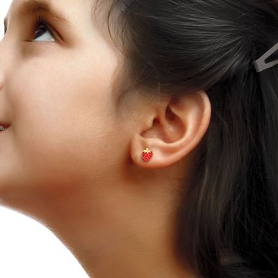 Bông tai hình dâu tây bằng bạc 925 cho trẻ em, độ tinh khiết 92.5%