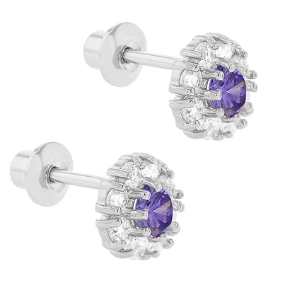 Bông tai nụ hoa bạc 925 đính đá CZ cho trẻ em, MOQ 30 đôi