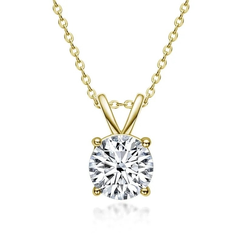 925 Sterling Silver Pendant cho các cô gái 18K vàng vàng tròn cắt Solitaire Stone quà tặng