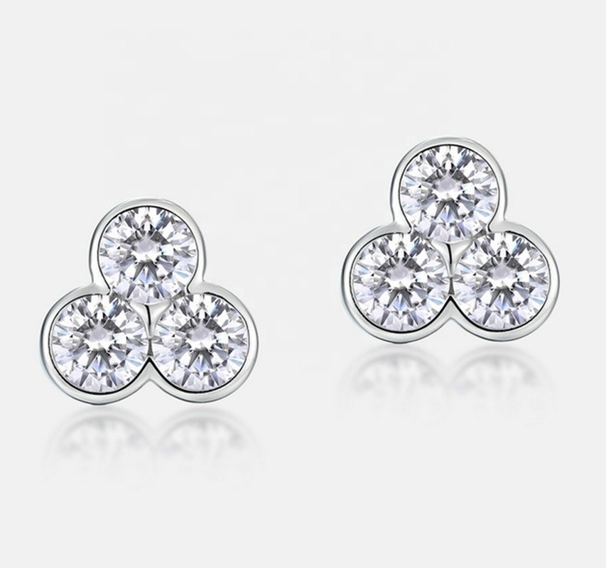 S925 Bàn tai bằng bạc 3 viên đá với bọc rhodium cho phụ nữ và trẻ em gái đồ trang sức