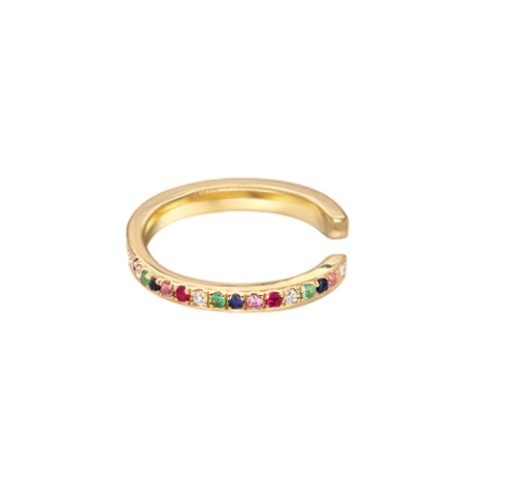 Đàn bà cổ điển Rainbow Pave Setting Cubic Zircon 925 Sterling Silver Ear Cuff trang sức