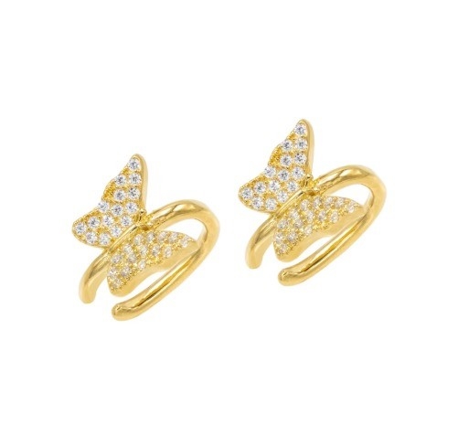 18K vàng bọc bông tai bướm với Micron Pave trắng CZ trang sức nữ thời trang