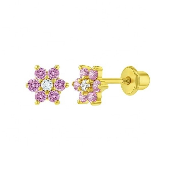 5MM 18k vàng bọc hoa bông tai trẻ em món quà hoàn hảo cho trẻ em trong 925 Sterling bạc