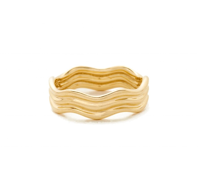 Nhẫn sóng vàng 14K thiết kế độc đáo được đánh bóng cao cho phụ nữ và nam giới phong cách cổ điển