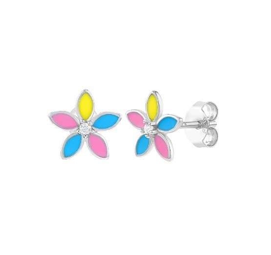 Vòng tai hoa màu vàng nhựa nhiều màu 925 Sterling Silver Flower Studs