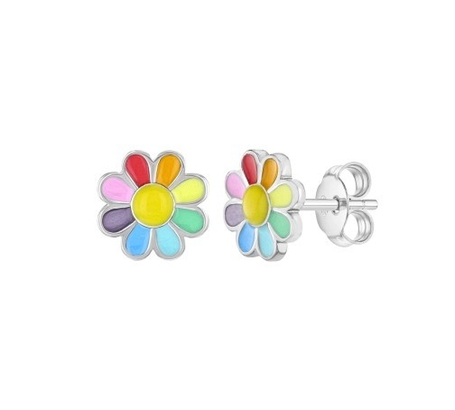 925 Sterling Silver Enamel màu sắc Princess Dainty Flower Stud Bàn tai cho quà tặng cho cô gái