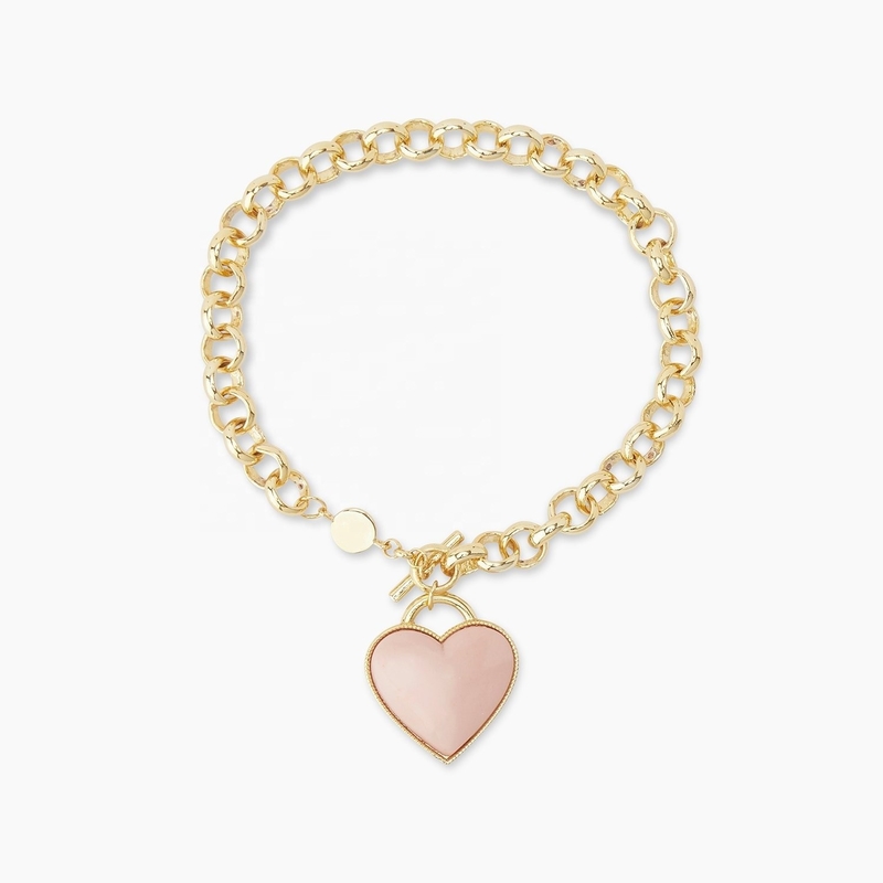 925 Sterling Silver Heart Charm Chiếc vòng tay màu hồng sang trọng cho các cô gái đồ trang sức tuyệt vời