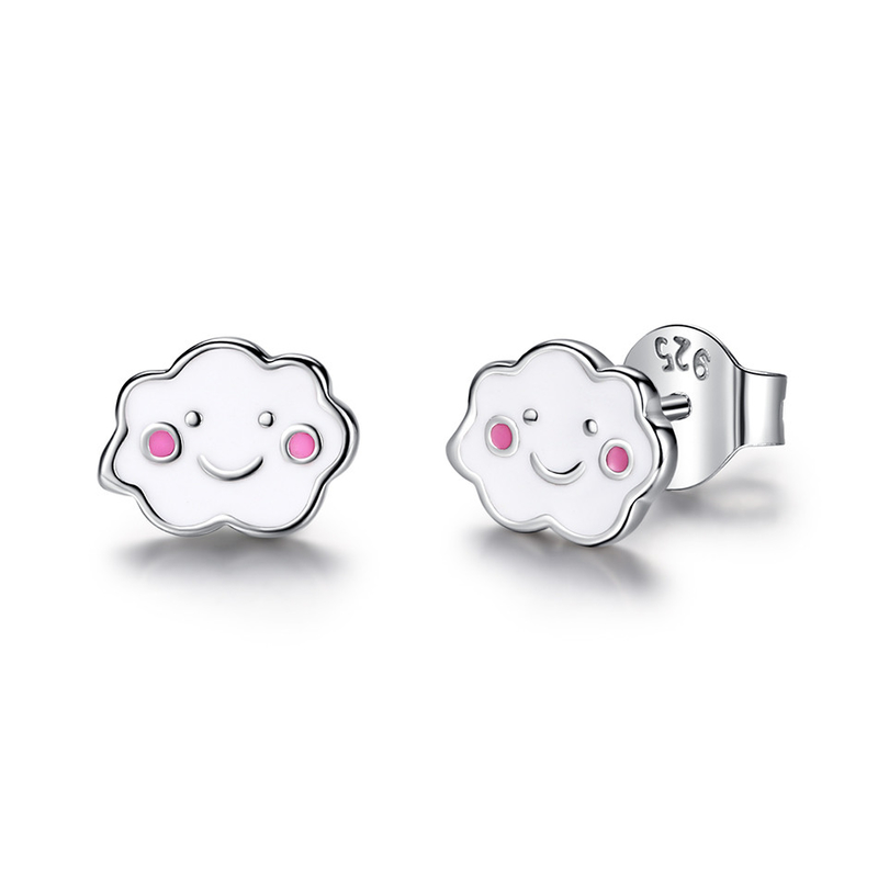 Rhodium Plated 925 Clouds Silver Enamel Stud Bàn tai cho trẻ em