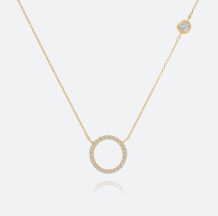 Vàng S925 Vàng vòng tròn dây chuyền CZ vòng cổ cho phụ nữ 925 Sterling bạc