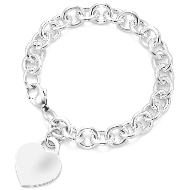 Đàn ông 925 Sterling Silver Heart Charm Vòng đeo tay lớn cho cái nhìn tinh tế 15x15mm