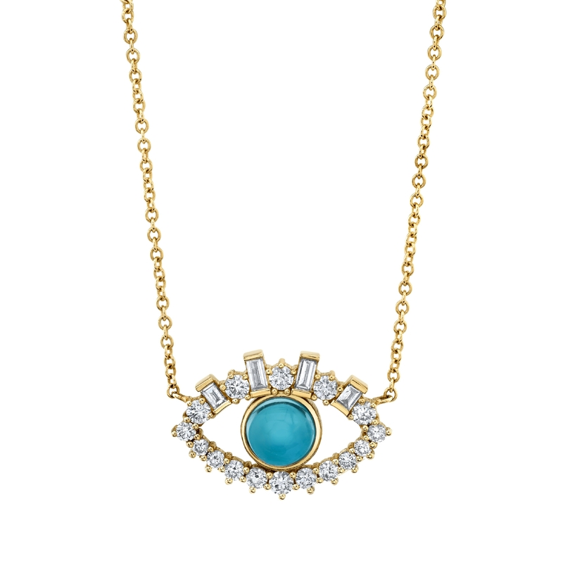 18K vàng Baguette Cubic Zircon 925 Sterling bạc nữ Evil Eye vòng cổ