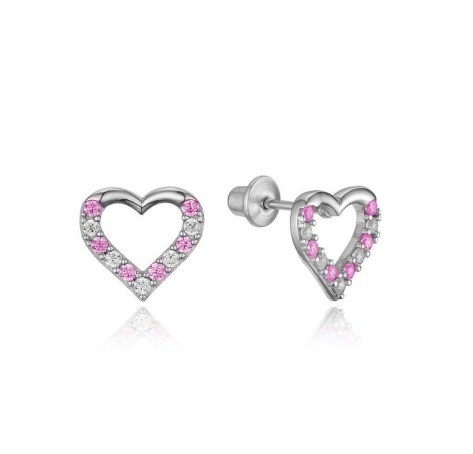Micro Insert Heart Pink Screw Back Earrings cho trẻ em trong 925 Sterling Silver
