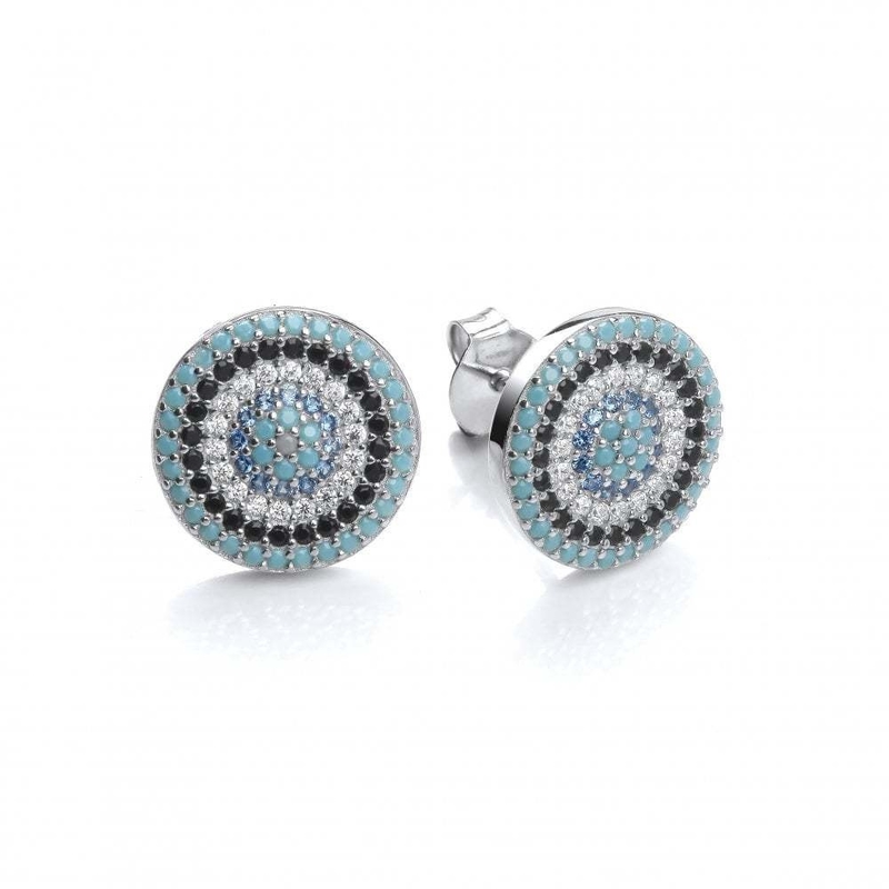 Vòng tròn ZIRCON 18K vàng mạ bằng tay Micron Pave CZ Eye Turkiye Design Stud Bàn tai 925 Sterling Silver