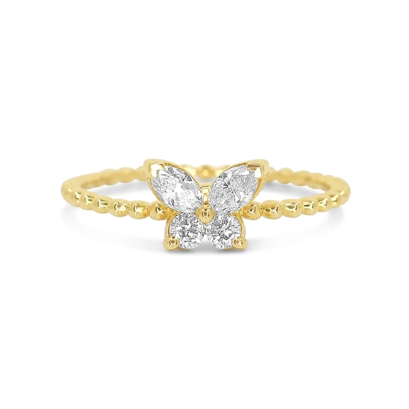 Chiếc nhẫn nữ 925 Sterling Silver với bàn tay 18K vàng bọc bóng và bướm Marquise