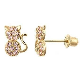 Các loại đồ trang sức vòng tai YCE6799 màu hồng CZ Cat Stud vòng tai cho bé gái