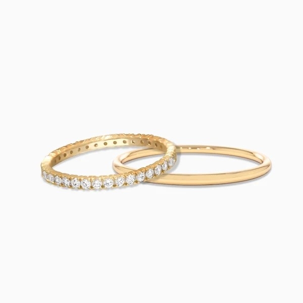 18K vàng bọc chồng chồng kết hôn Eternity Band Nhẫn cho phụ nữ 925 Sterling Silver Set
