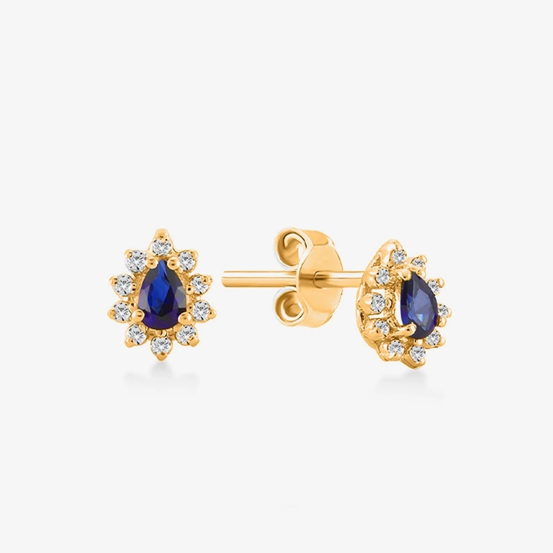Đơn giản là 18K vàng mạ đinh hoa saphir và trắng hình khối vòng tai Zircon cho đính hôn