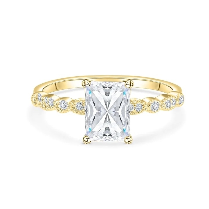 Vintage thủ công 18K vàng Baguette cắt đá nhẫn đính hôn phong cách cổ điển cho phụ nữ