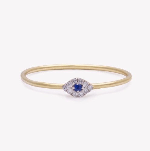 Phong cách cổ điển Mini Pave Ring với Diamond Eye và Blue Sapphire trong 925 Sterling Silver