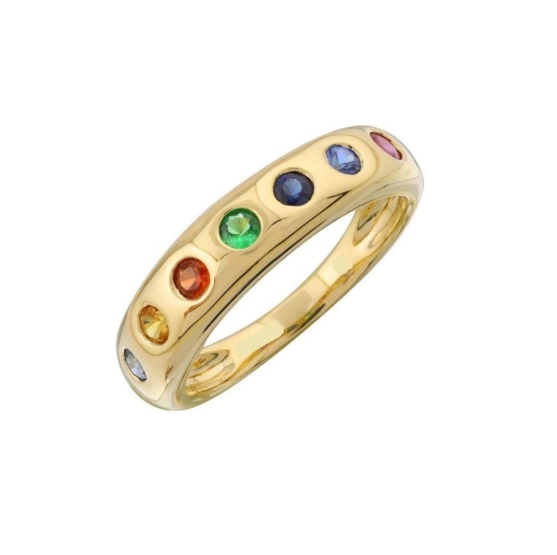 Đá đa màu xếp chồng nhau Nhẫn thời trang đồ trang sức cho cô gái trong 925 Sterling Silver Band